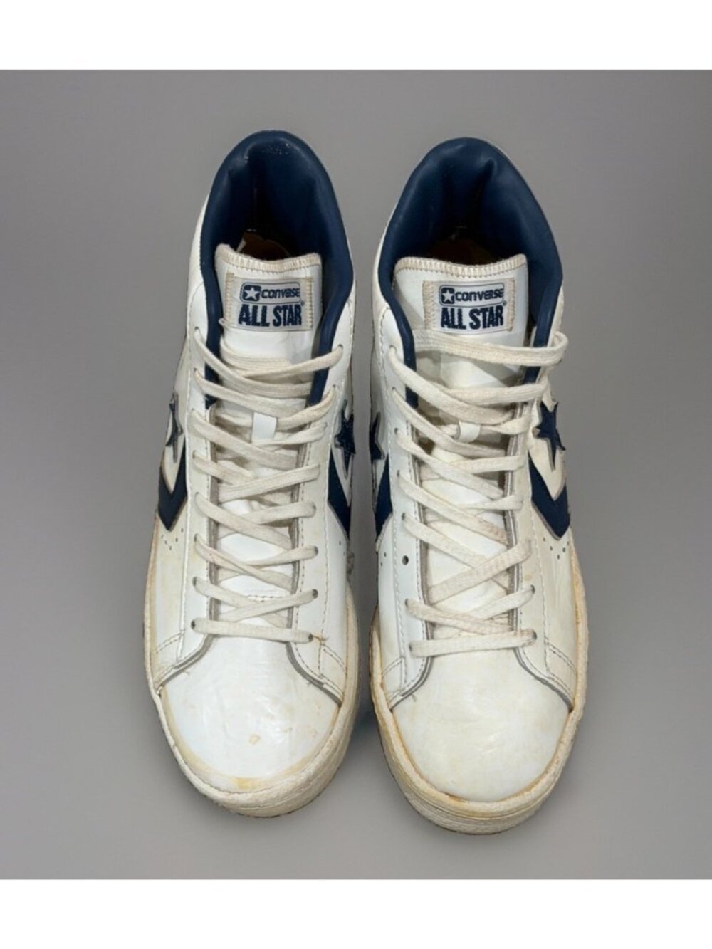 Vintage 80s Converse Sneakers Mens 8.5 White Blue All Star Dr J Leather High Top